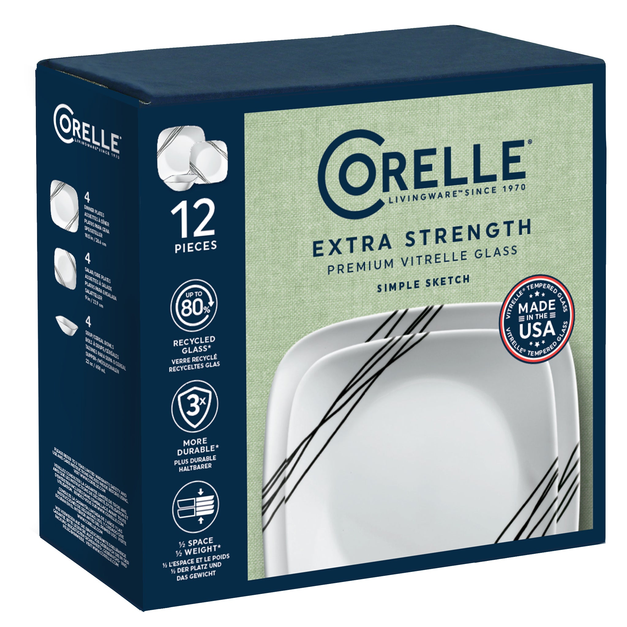 Corelle® Square Simple Sketch 12 Piece Dinner Set