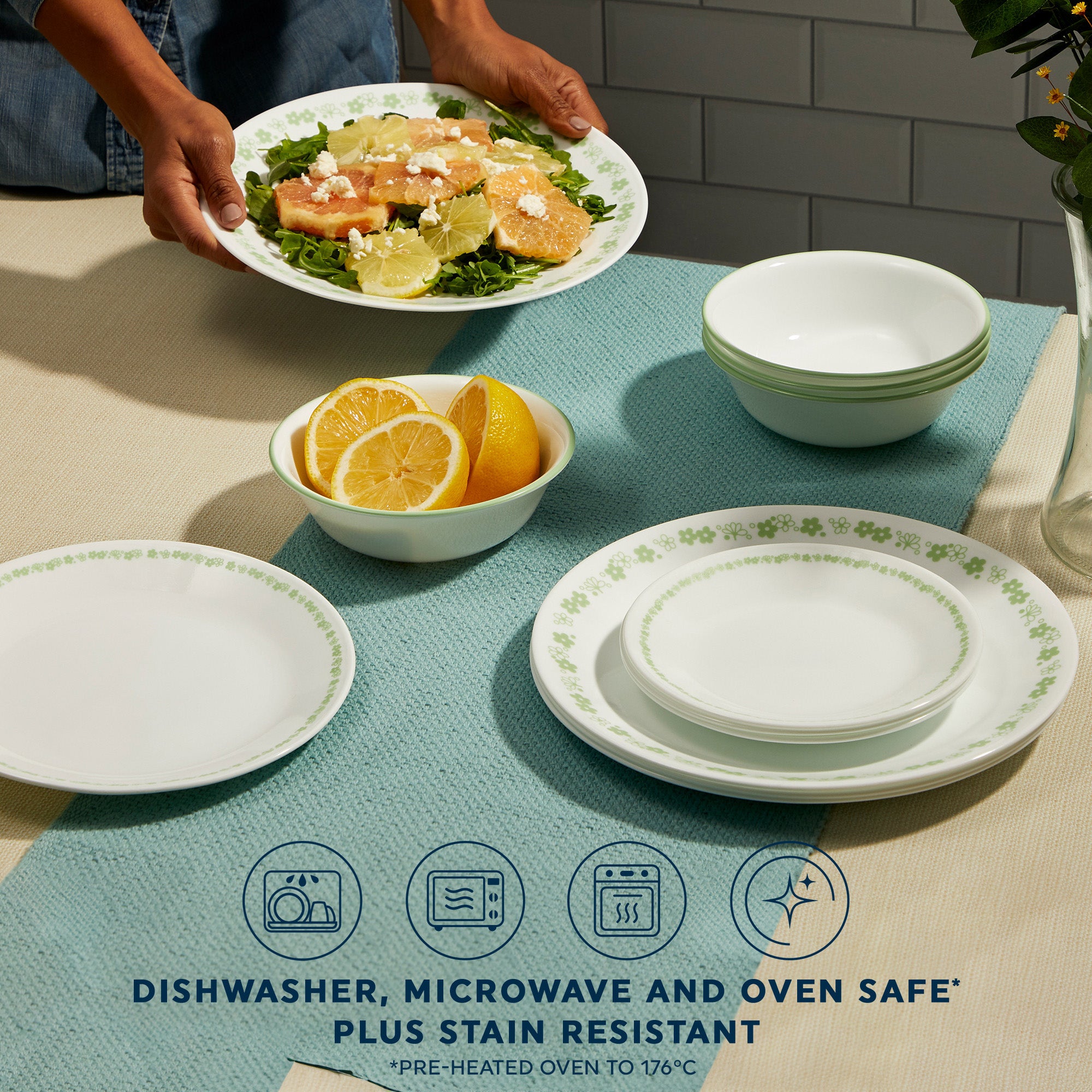 Corelle® Spring Blossom Green 12 Piece Dinner Set
