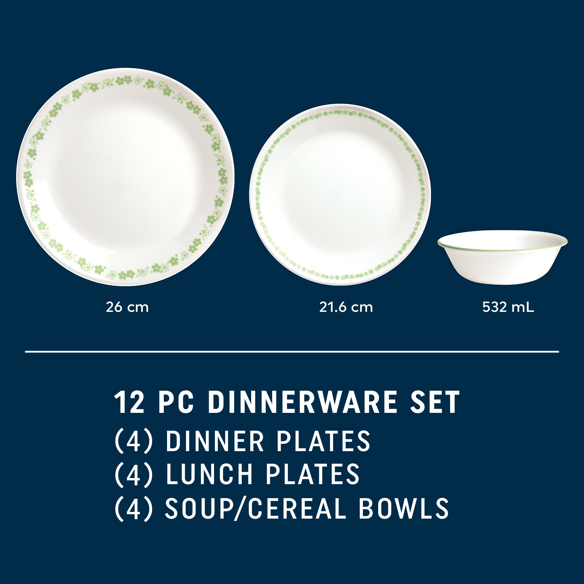 Corelle® Spring Blossom Green 12 Piece Dinner Set