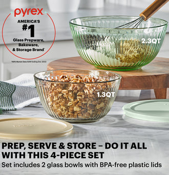 Pyrex® Colours Sculpted Mixing Bowl 4 Piece Set (Yellow/Green)