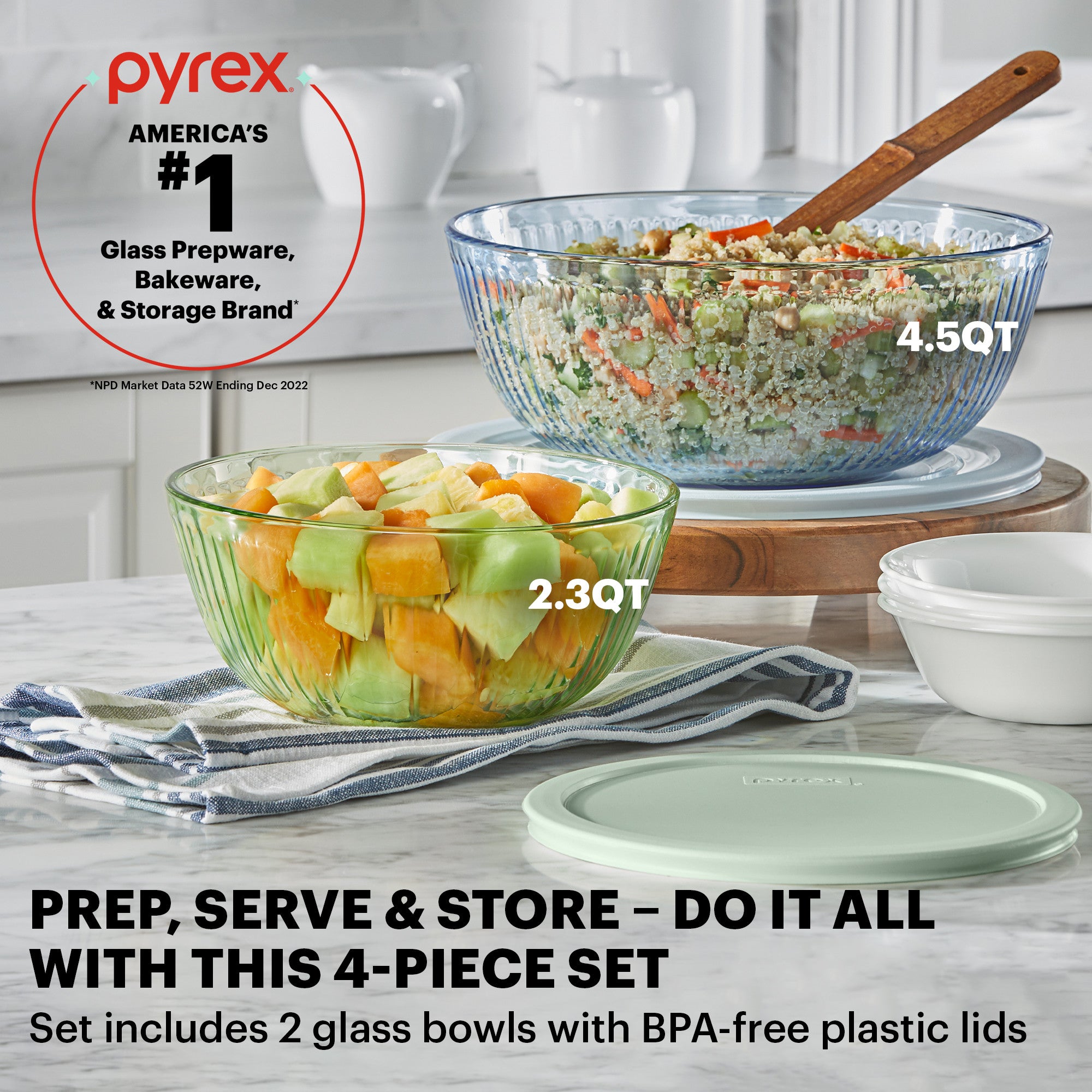 Pyrex® Color Sculptured Bowl 4 Piece Set (Green/Blue)
